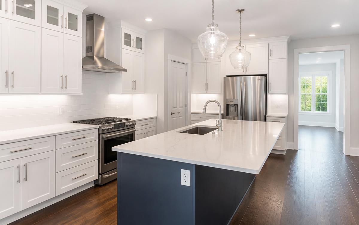 Newly renovated kitchen left spotless and move-in ready after a post-construction cleanup